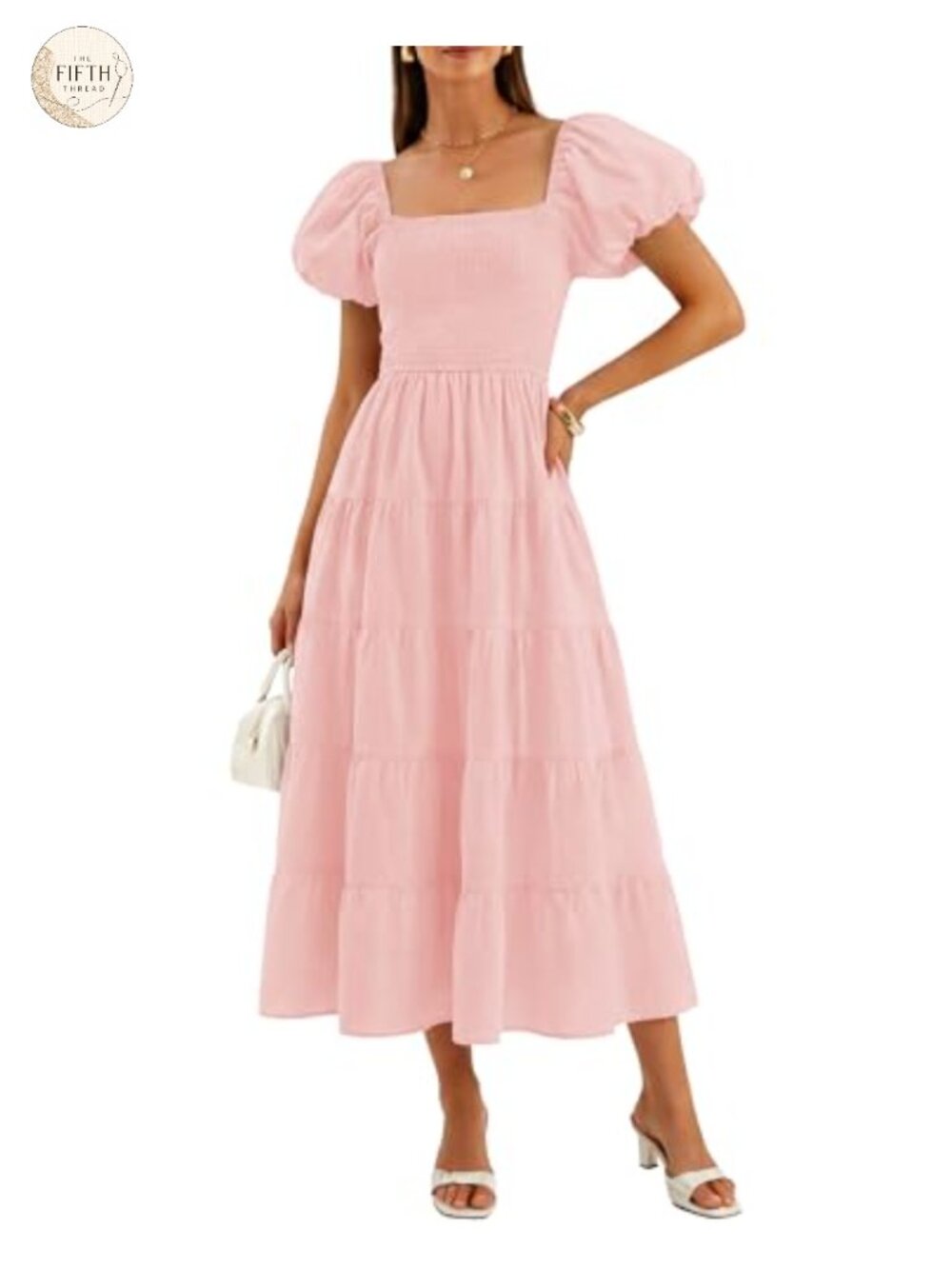ZESICA Women Summer Puff Sleeve Boho Wedding Guest Midi Dress